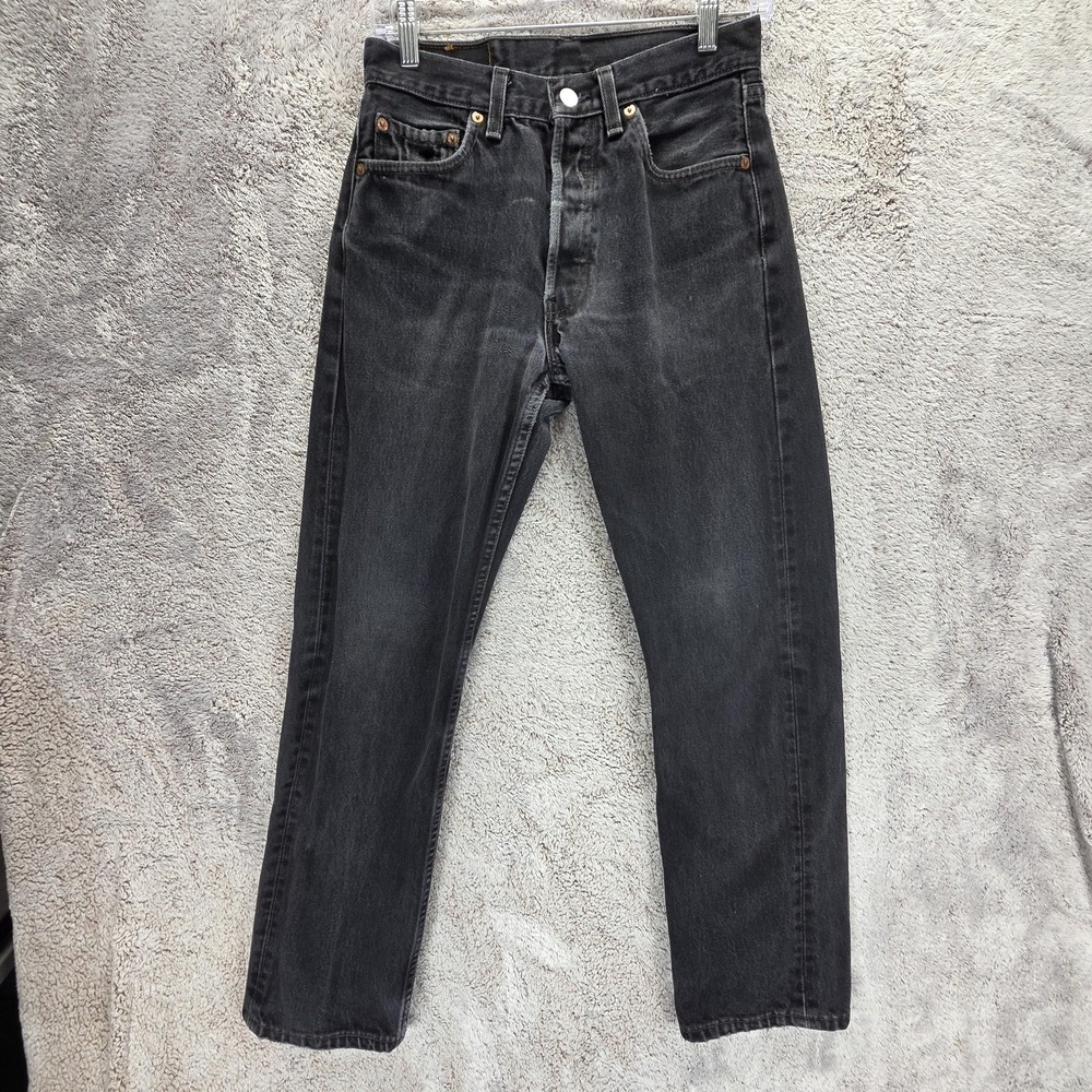 Vintage Levis 501 Jeans Mens Black Made In USA Button Fly Straight Fits 26x26